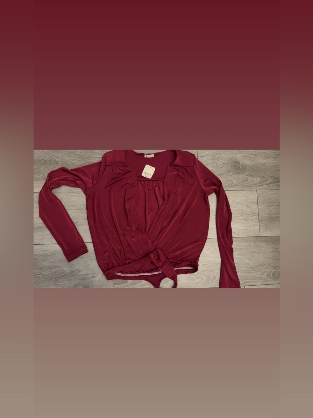 Intimately Free People Burgundy Wrap Long Sleeve Bodysuit Size L New w/ Tags